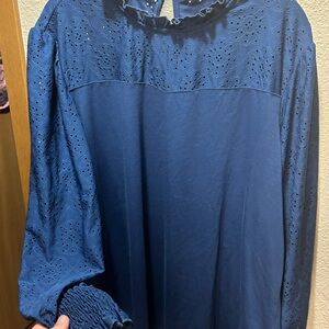 Elegant Blue Eyelet Blouse